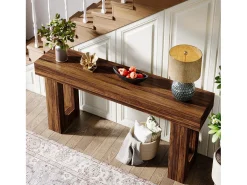 Mesa de console de 160 cm de comprimento, mesa de sofá retangular de madeira para atrás do sofá, estilo fazenda