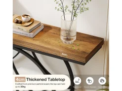 Mesa de console de 120 cm, Mesa para sofá industrial de dois níveis com estrutura metálica geométrica, Mesas estreitas para entrada decorativas