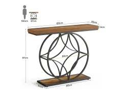 Mesa de console de 120 cm, Mesa para sofá industrial de dois níveis com estrutura metálica geométrica, Mesas estreitas para entrada decorativas
