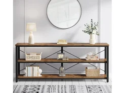 Mesa de Console de 180 cm, Mesa de sofá com 3 níveis em estilo industrial com estrutura de metal