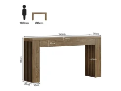 Mesa de console de 150 cm para sala de estar, mesa para entrada em estilo casa de campo com pernas em listras verticais