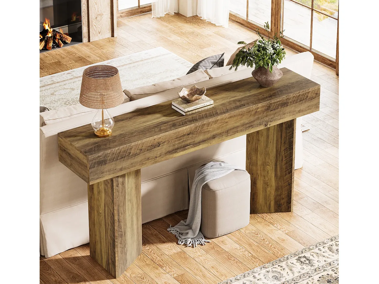 Mesa de console de 160 cm para entrada MDF Rustic Brown de fazenda