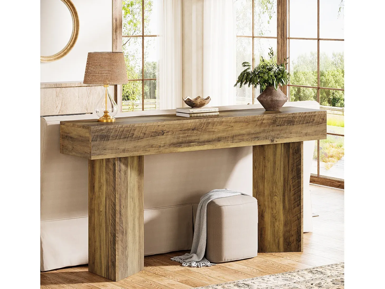 Mesa de console de 160 cm para entrada MDF Rustic Brown de fazenda