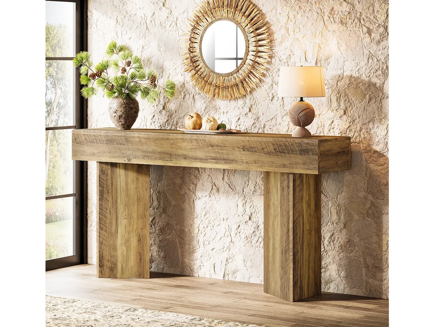 Mesa de console de 160 cm para entrada MDF Rustic Brown de fazenda