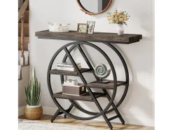 Mesa de console de 4 níveis, mesa de entrada de 100 cm com estrutura metálica geométrica