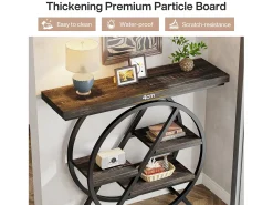 Mesa de console de 4 níveis, mesa de entrada de 100 cm com estrutura metálica geométrica