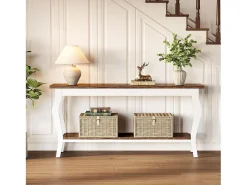 Mesa de Console de 180cm de Comprimento, Mesa de Sofá Vintage de 2 Camadas Behind The Couch