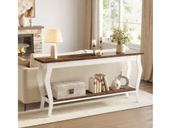 Mesa de Console de 180cm de Comprimento, Mesa de Sofá Vintage de 2 Camadas Behind The Couch