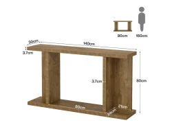 Mesa de Console de 140cm, Mesa de Entrada Rustica de 2 Andares para Atrás do Sofá