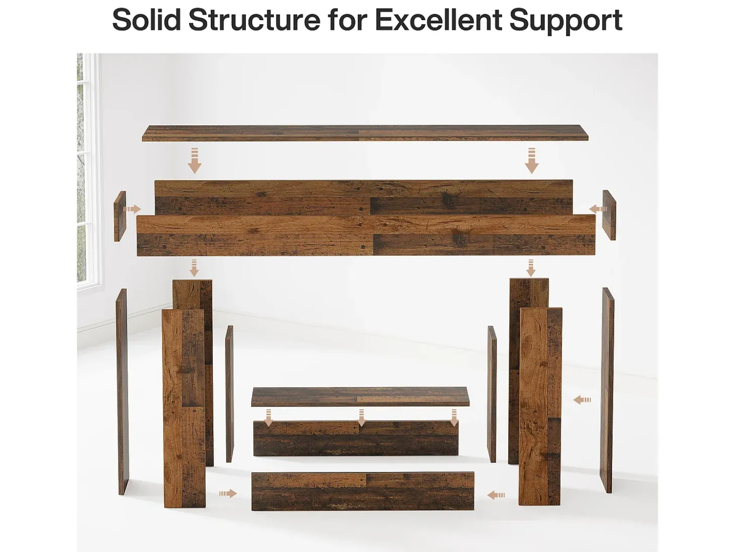 Mesa de Console de 160cm, Mesa de Entrada Rural de 2 Camadas com Base em Forma de U