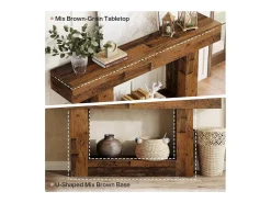 Mesa de Console de 160cm, Mesa de Entrada Rural de 2 Camadas com Base em Forma de U