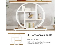 Mesa de Console de 105cm, Mesa de Sofá Industrial de 4 Andares com Base Circular para Entrada