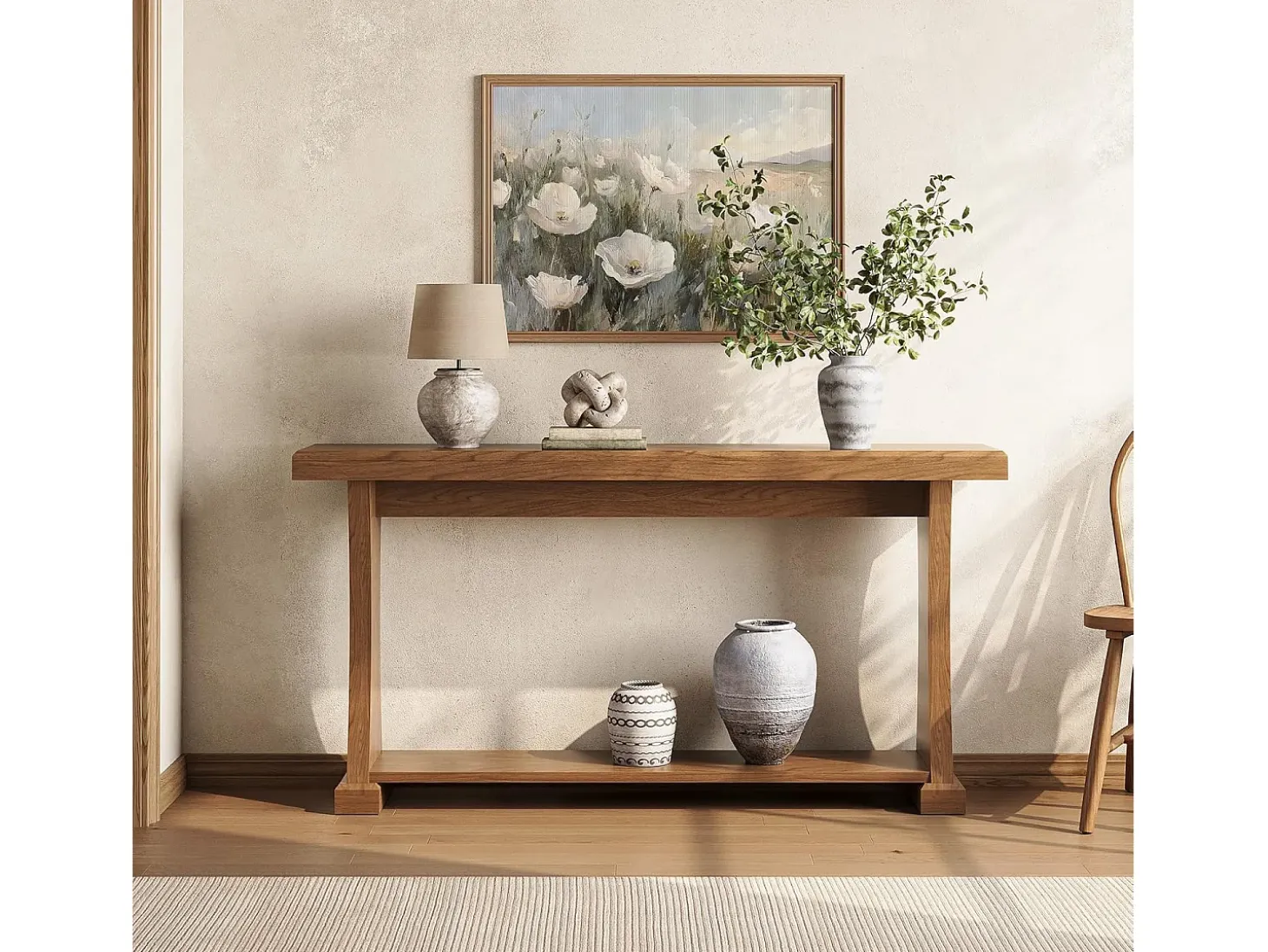 Mesa de Console de 160cm para Entrada, Mesa de Entrada de 2 Andares Atrás do Sofá