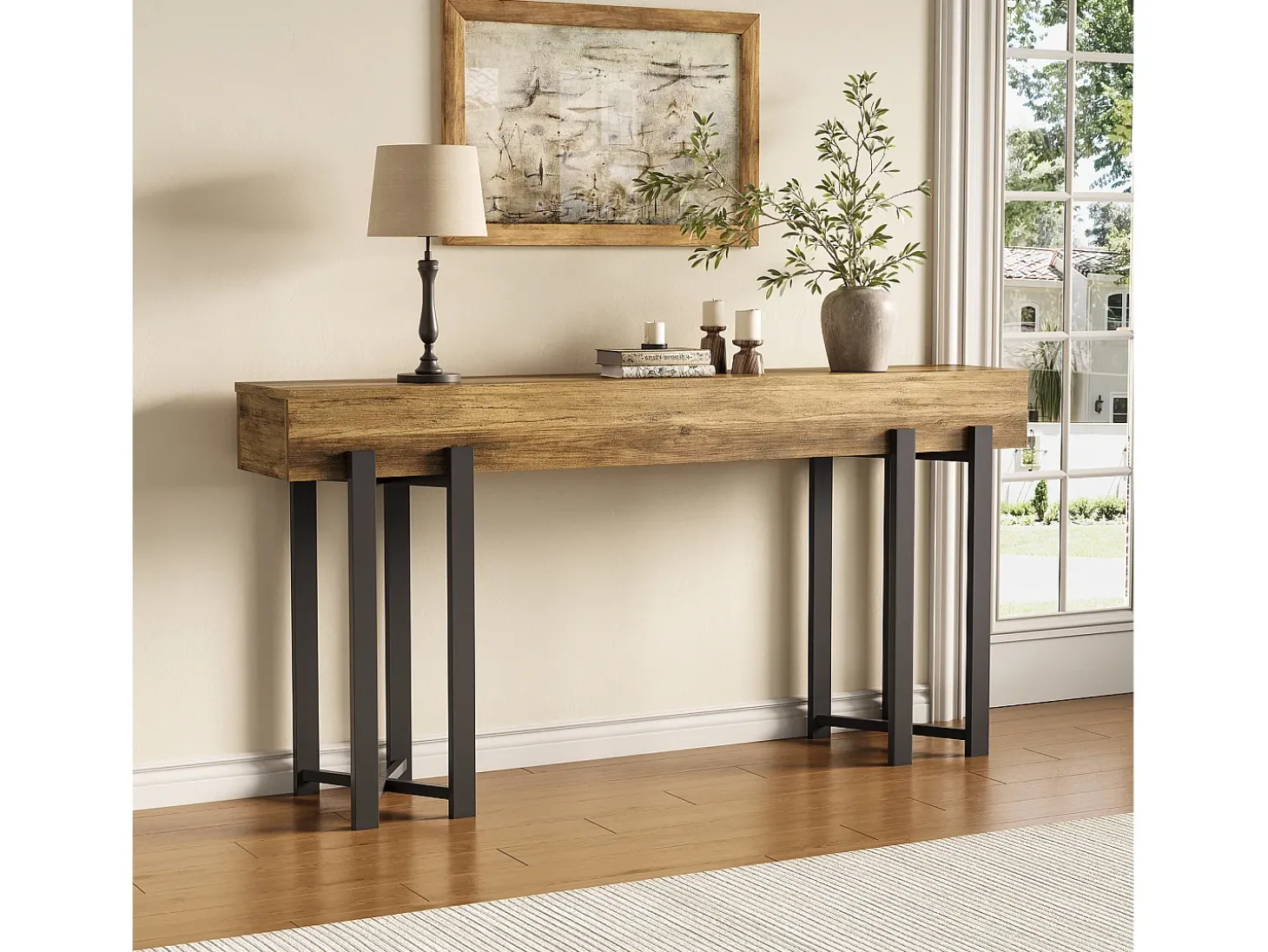 Mesa de Console de 160cm para Entrada, Mesa Industrial Atrás do Sofá