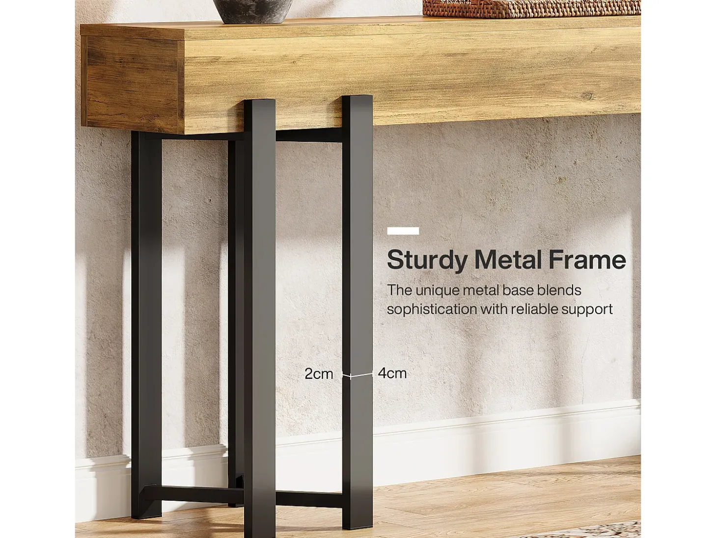Mesa de Console de 160cm para Entrada, Mesa Industrial Atrás do Sofá