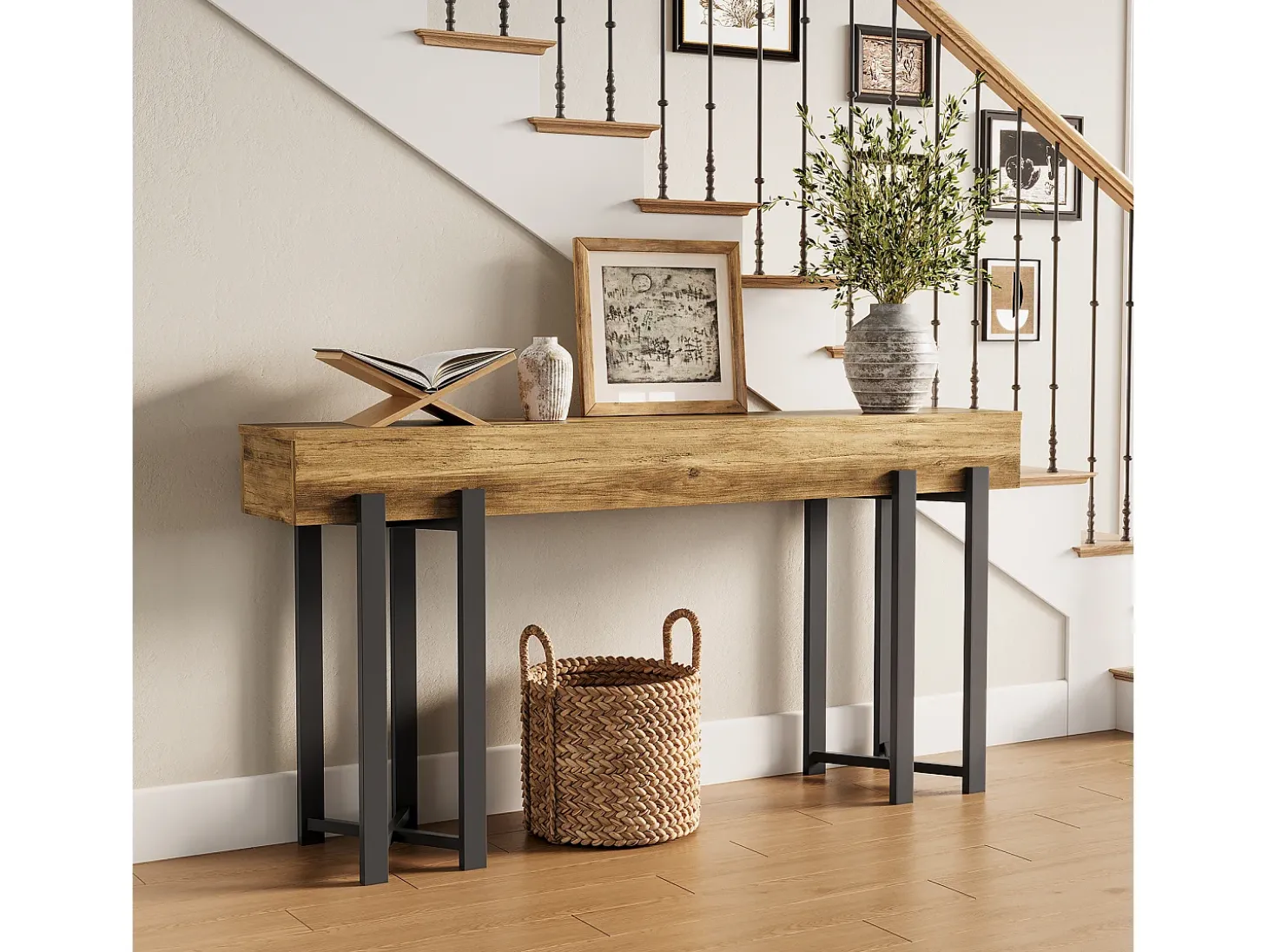 Mesa de Console de 160cm para Entrada, Mesa Industrial Atrás do Sofá