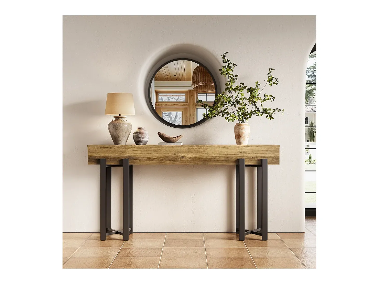 Mesa de Console de 160cm para Entrada, Mesa Industrial Atrás do Sofá
