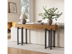 Mesa de Console de 160cm para Entrada, Mesa Rustica para Atrás do Sofá, Mesa Minimalista para Sala de Estar