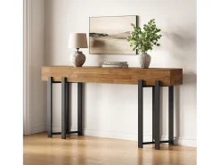 Mesa de Console de 160cm para Entrada, Mesa Rustica para Atrás do Sofá, Mesa Minimalista para Sala de Estar