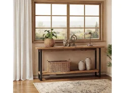 Mesa de console de madeira maciça com borda natural para entrada, estilo caseiro, 160 cm, mesa estreita e longa para sofa, atrás do sofá