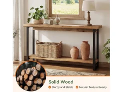Mesa de console de madeira maciça com borda natural para entrada, estilo caseiro, 160 cm, mesa estreita e longa para sofa, atrás do sofá