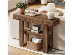 Mesa de console de quinta com 105 cm, mesa estreita para sofá de dois andares para trás do sofá