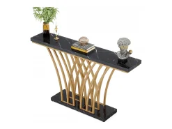 Mesa de Console Dourada - 150 x 29,5 x 80 cm - Moderna - com Pés de Metal em Formato de Grade - para Entrada, Corredor, Entrada, Sala (Preta)