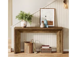 Mesa de console em estilo fazenda, mesa de 140 cm para sala com armazenamento para entrada.