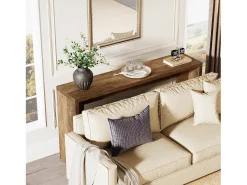 Mesa de console em estilo fazenda, mesa de 140 cm para sala com armazenamento para entrada.