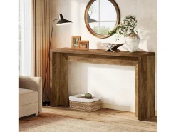 Mesa de console em estilo fazenda, mesa de 140 cm para sala com armazenamento para entrada.