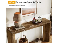 Mesa de console em estilo fazenda, mesa de 140 cm para sala com armazenamento para entrada.