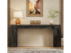 Mesa de Console Extra Longa 160cm, Mesa de Sofá Rural Preta Atrás do Sofá