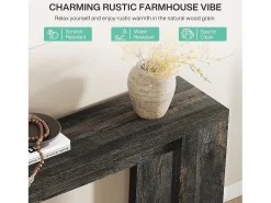 Mesa de Console Extra Longa 160cm, Mesa de Sofá Rural Preta Atrás do Sofá