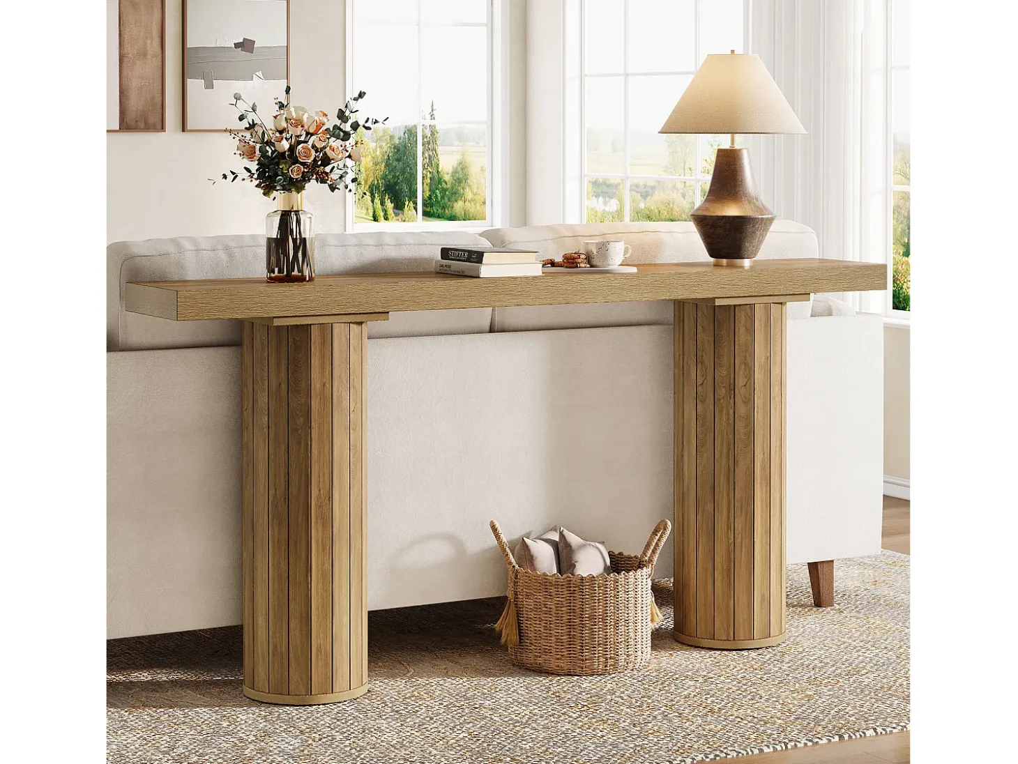 Mesa de console extra-longa de 160 cm, mesa retangular para entrada, mesa de sofá atrás do sofá