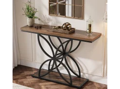 Mesa de console industrial para entrada, mesa baixa com pés em formato de borboleta em metal único