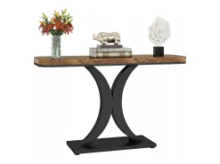 Mesa de Console Industrial, Mesa estreita de Entrada de Hall de 100 cm com Base geométrica, Mesa auxiliar de Corredor Rústica para Sala, entrada