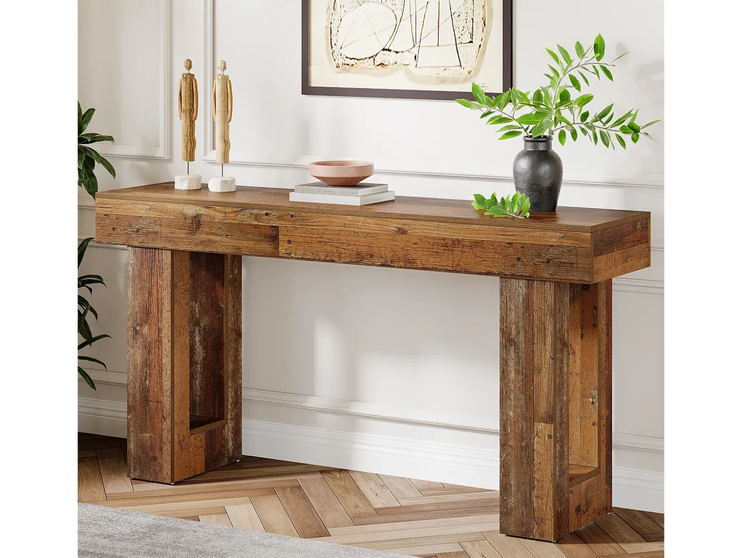 Mesa de Console, Mesa de Entrada Rural de 160cm, Mesa de Acento Retangular para Entrada, Corredor