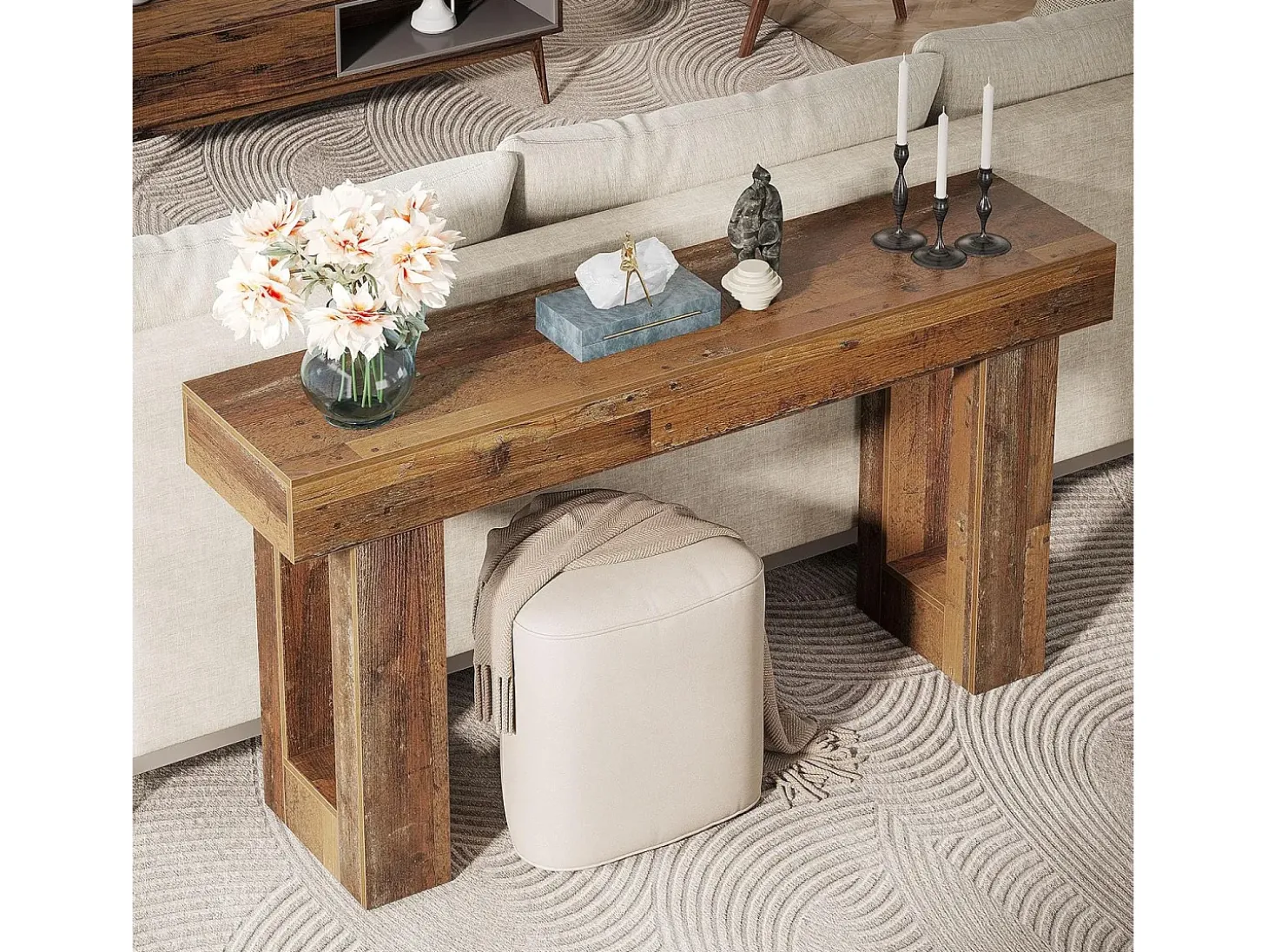 Mesa de Console, Mesa de Entrada Rural de 160cm, Mesa de Acento Retangular para Entrada, Corredor