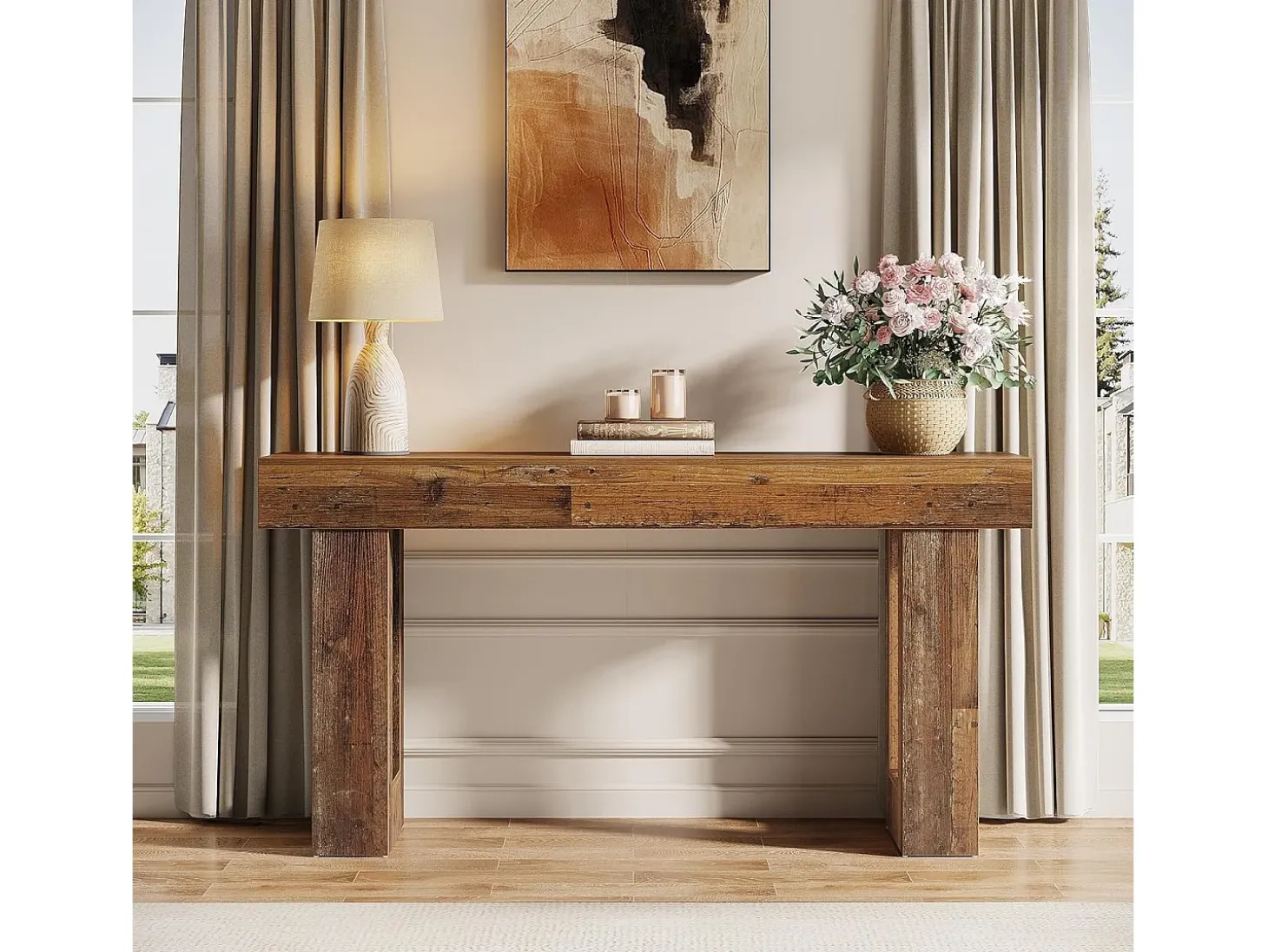 Mesa de Console, Mesa de Entrada Rural de 160cm, Mesa de Acento Retangular para Entrada, Corredor