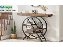Mesa de Console, Mesa de Entrada de 100 cm com Tampo Espesso, Mesa de Sofá Industrial, Mesas Auxiliares, Marrom Rústico