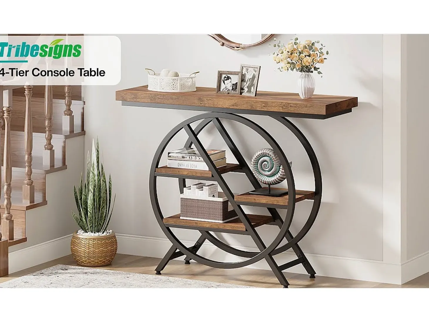 Mesa de Console, Mesa de Entrada de 100 cm com Tampo Espesso, Mesa de Sofá Industrial, Mesas Auxiliares, Marrom Rústico