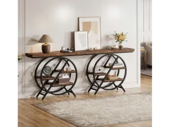 Mesa de Console, Mesa de Entrada de 100 cm com Tampo Espesso, Mesa de Sofá Industrial, Mesas Auxiliares, Marrom Rústico