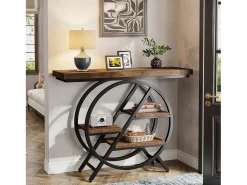 Mesa de Console, Mesa de Entrada de 100 cm com Tampo Espesso, Mesa de Sofá Industrial, Mesas Auxiliares, Marrom Rústico