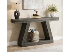 Mesa de Console, Mesa de Sofá Rústica de 140cm com Armazenamento, Mesa de Entrada para Corredor, Sala de Estar, Cinza