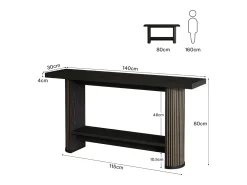 Mesa de Console Moderna 140cm, Mesa de Corredor Estreita Preta, Mesa de Sofá com 2 Prateleiras