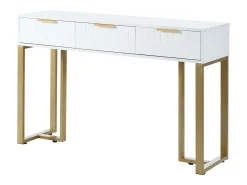Mesa de console moderna com 3 gavetas - 120 x 36 x 80 cm - MDF - para sala, corredor - branco + dourado
