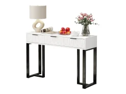 Mesa de console moderna com 3 gavetas - 120 x 36 x 80 cm - MDF - para sala, corredor - branco + preto
