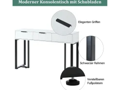 Mesa de console moderna com 3 gavetas - 120 x 36 x 80 cm - MDF - para sala, corredor - branco + preto