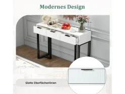 Mesa de console moderna com 3 gavetas - 120 x 36 x 80 cm - MDF - para sala, corredor - branco + preto