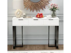 Mesa de console moderna com 3 gavetas - 120 x 36 x 80 cm - MDF - para sala, corredor - branco + preto